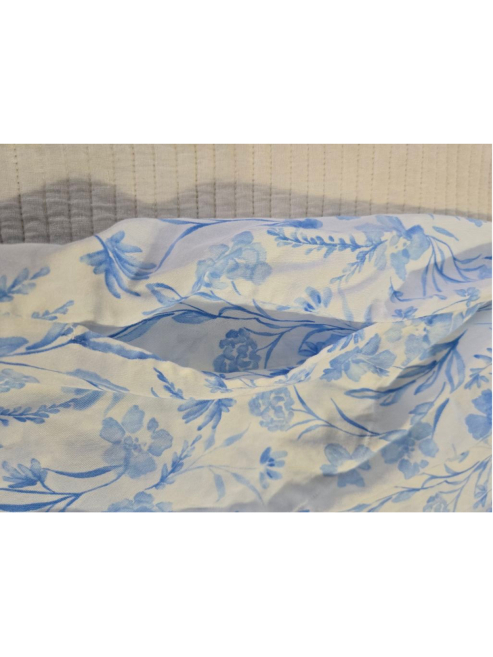 Women's Miss Elaine White & Blue Floral Zip-Front Robe M 3/4 Sleeve Sleepwear - Picture 10 of 10